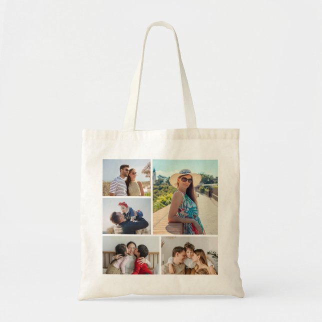Create Your Own 5 Photo Collage Tote Bag (Front)