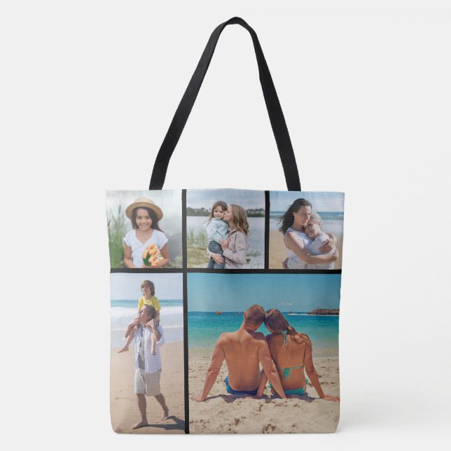 Create Your Own 5 Photo Collage Tote Bag (Front)
