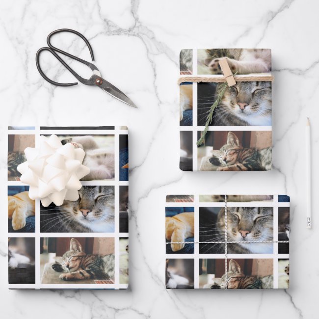 Create Your Own 5 Photo Collage White Border Wrapping Paper Sheets