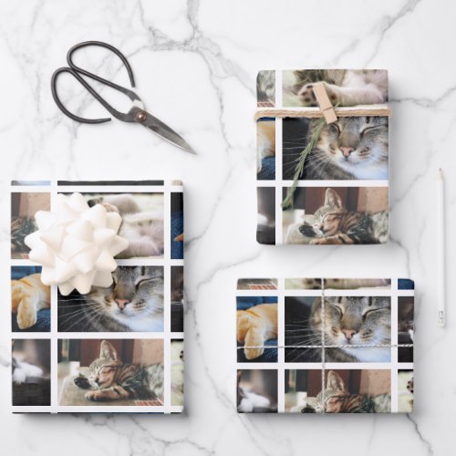 Create Your Own 5 Photo Collage White Border Wrapping Paper Sheets