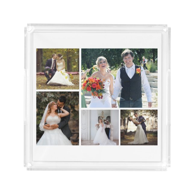 Create Your Own 5 Photo Wedding Collage Acrylic Tray (Front)