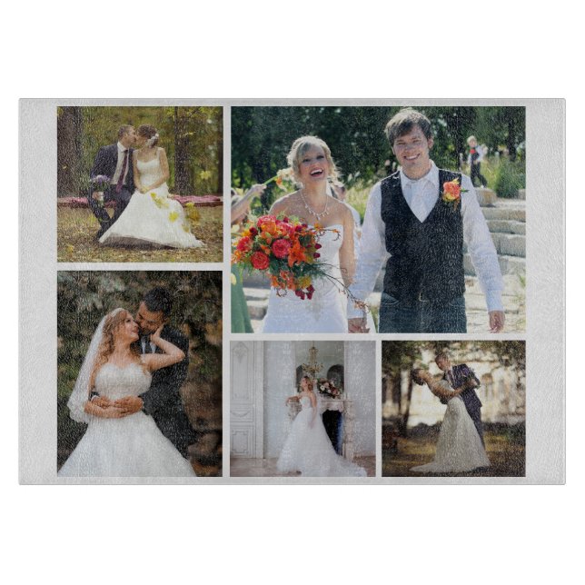 Create Your Own 5 Photo Wedding Collage Cutting Board (Front)