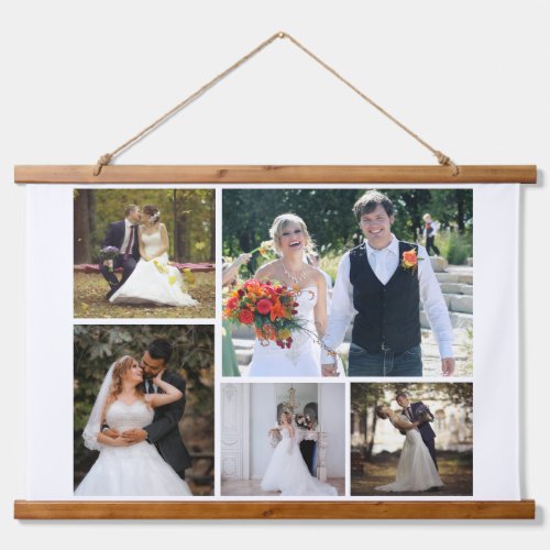 Create Your Own 5 Photo Wedding Collage Hanging Tapestry