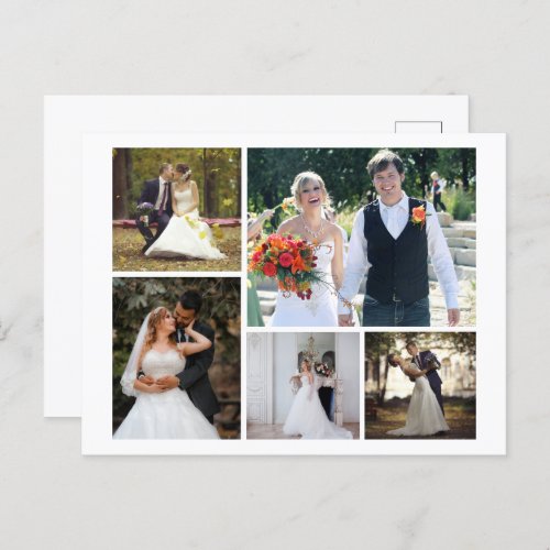 Create Your Own 5 Photo Wedding Collage Holiday Postcard