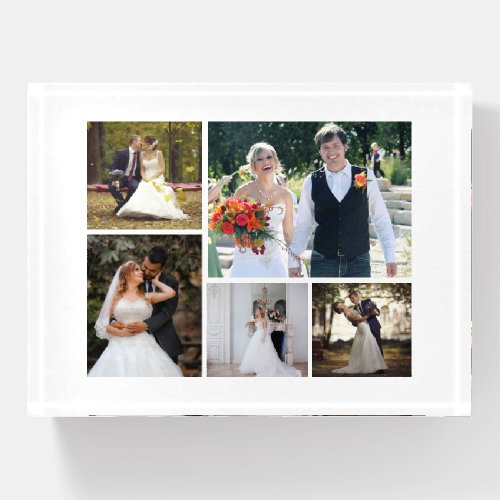 Create Your Own 5 Photo Wedding Collage Paperweight