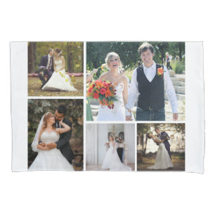 Create Your Own 5 Photo Wedding Collage Pillow Case