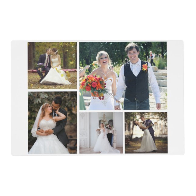 Create Your Own 5 Photo Wedding Collage Placemat (Front)