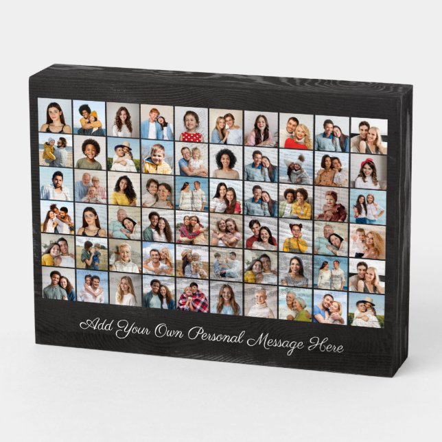 Create Your Own 60 Photo Collage Add Your Greeting Wooden Box Sign (Angled Horizontal)
