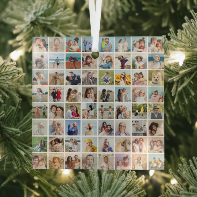 Create Your Own 64 Photo Collage Glass Ornament (Insitu)