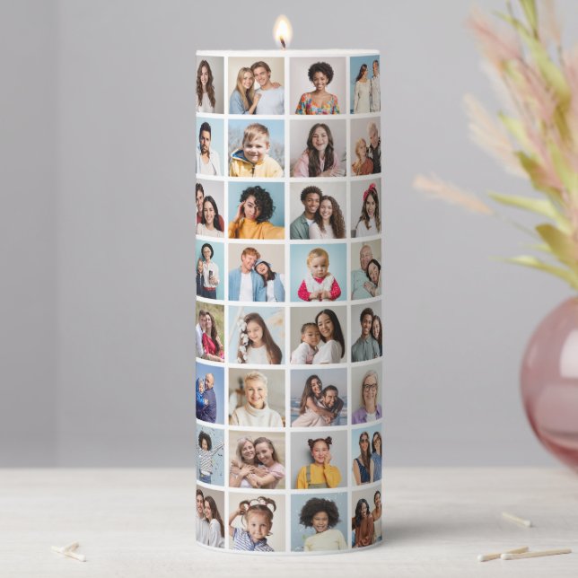Create Your Own 64 Photo Collage Pillar Candle (In Situ)