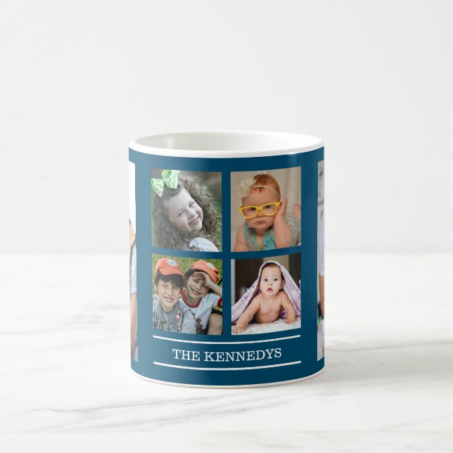 Create Your Own  6 Family Photo Collage Ocean Blue Coffee Mug (Center)