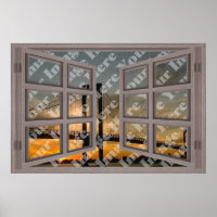 Create Your Own 6 Pane Bleached Wood Open Window Poster