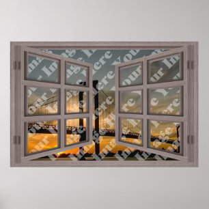 Create Your Own 6 Pane Bleached Wood Open Window Poster