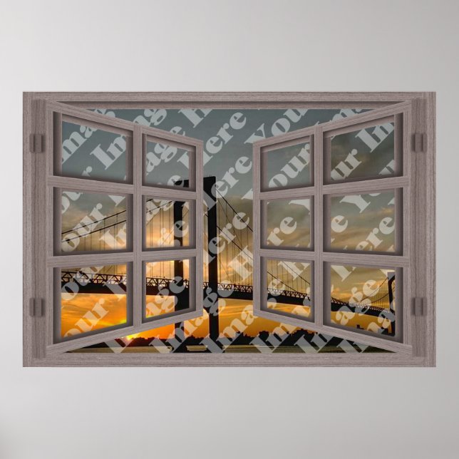 Create Your Own 6 Pane Bleached Wood Open Window Poster (Front)
