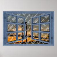 Create Your Own 6 Pane Blue Open Window Poster