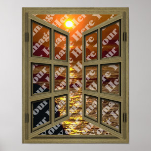 Create Your Own 6 Pane Brown Open Window Poster