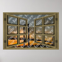 Create Your Own 6 Pane Brown Wooden Open Window Poster