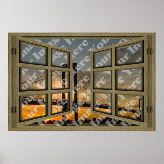 Create Your Own 6 Pane Brown Wooden Open Window Poster