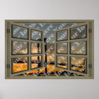 Create Your Own 6 Pane Light Brown Open Window Poster