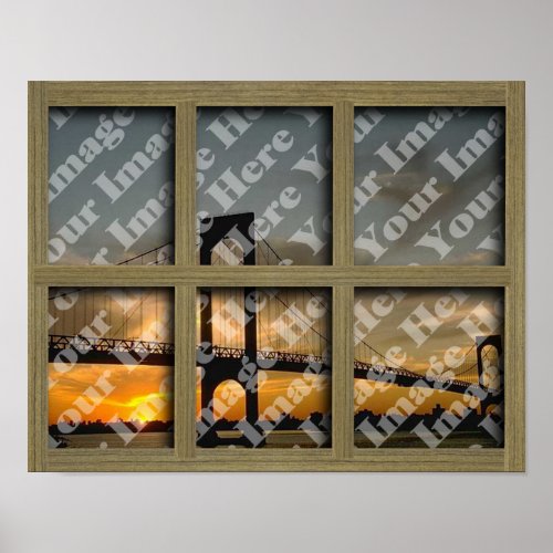 Create Your Own 6 Pane Light Brown Window Frame Poster