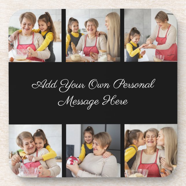 Create Your Own 6 Photo Collage Add Your Greeting Beverage Coaster (Front)