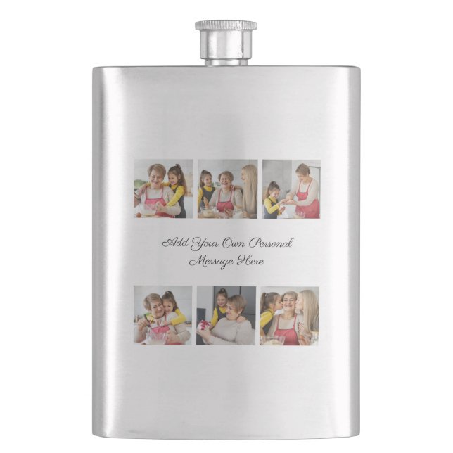 Create Your Own 6 Photo Collage Add Your Greeting Flask (Front)