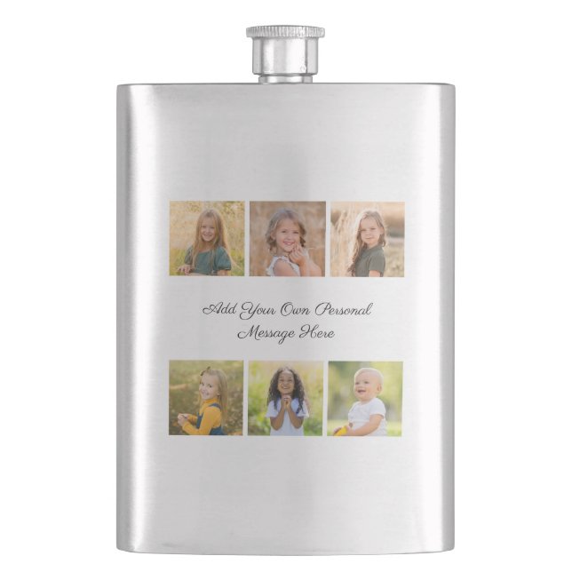 Create Your Own 6 Photo Collage Add Your Greeting Flask (Front)