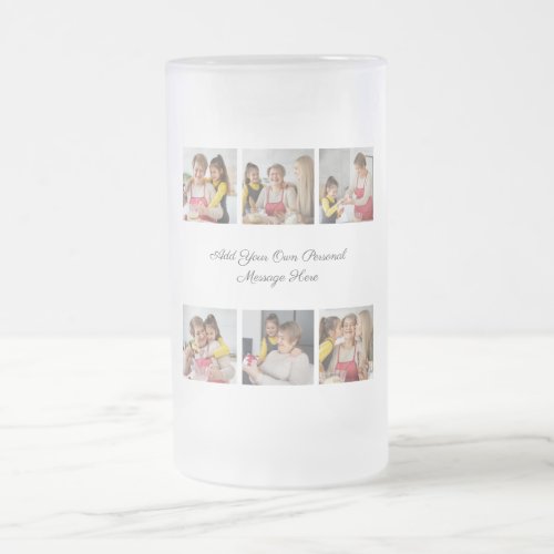 Create Your Own 6 Photo Collage Add Your Greeting Frosted Glass Beer Mug