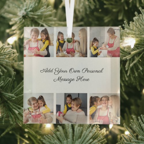 Create Your Own 6 Photo Collage Add Your Greeting Glass Ornament