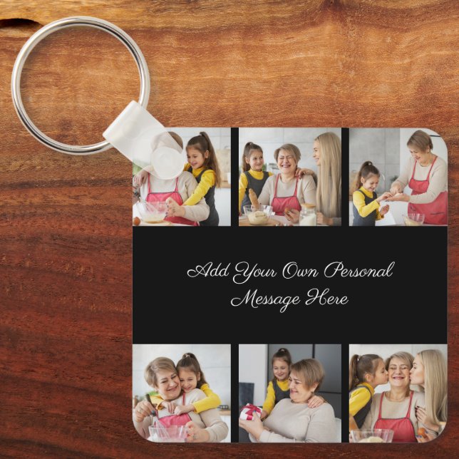Create Your Own 6 Photo Collage Add Your Greeting Keychain (Front)