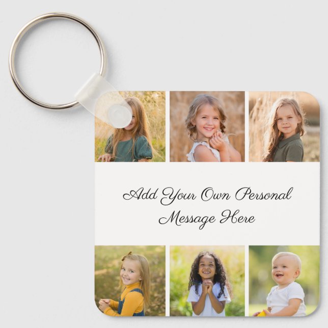 Create Your Own 6 Photo Collage Add Your Greeting Keychain (Front)
