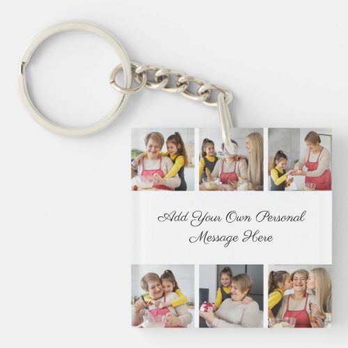 Create Your Own 6 Photo Collage Add Your Greeting Keychain