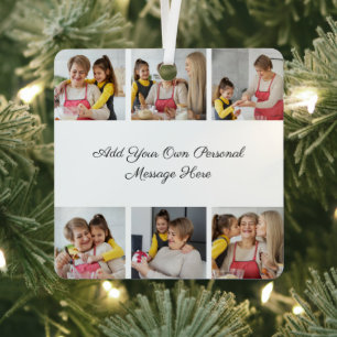 Create Your Own 6 Photo Collage Add Your Greeting Metal Ornament