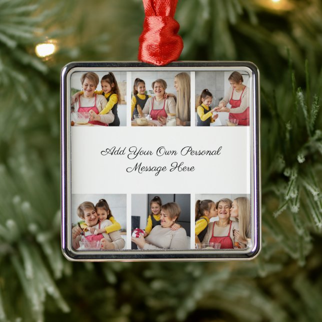 Create Your Own 6 Photo Collage Add Your Greeting Metal Ornament (Tree)