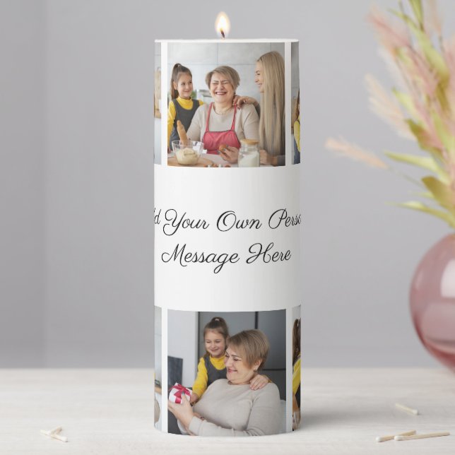 Create Your Own 6 Photo Collage Add Your Greeting Pillar Candle (In Situ)