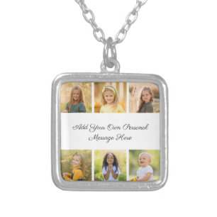 Create Your Own 6 Photo Collage Add Your Greeting Silver Plated Necklace