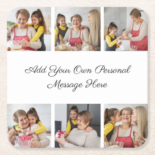 Create Your Own 6 Photo Collage Add Your Greeting Square Paper Coaster