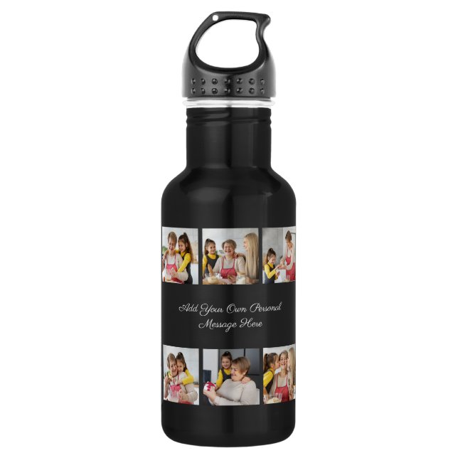 Create Your Own 6 Photo Collage Add Your Greeting Stainless Steel Water Bottle (Front)