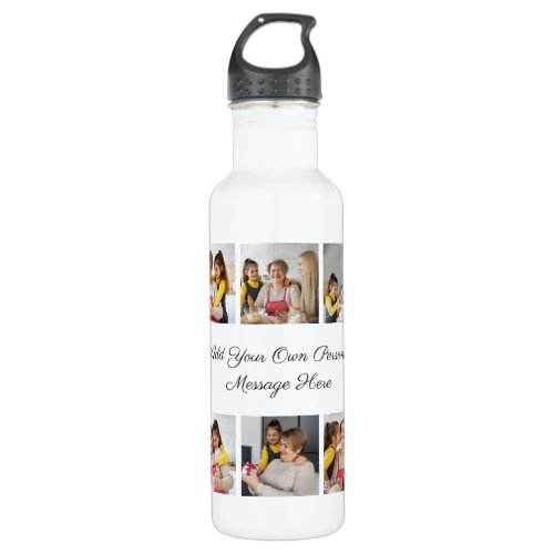 Create Your Own 6 Photo Collage Add Your Greeting Stainless Steel Water Bottle