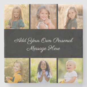 Create Your Own 6 Photo Collage Add Your Greeting Stone Coaster