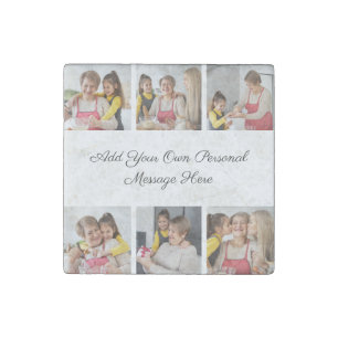 Create Your Own 6 Photo Collage Add Your Greeting Stone Magnet