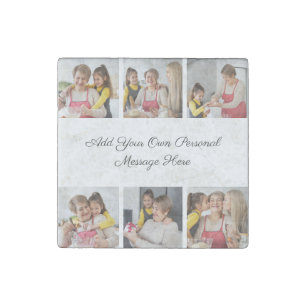 Create Your Own 6 Photo Collage Add Your Greeting Stone Magnet