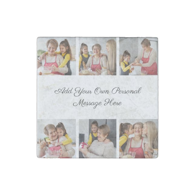 Create Your Own 6 Photo Collage Add Your Greeting Stone Magnet (Front)