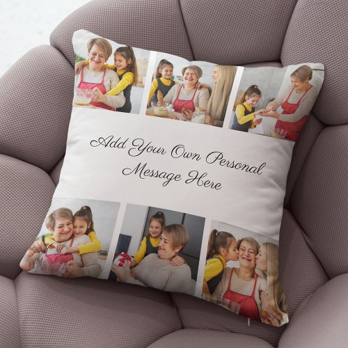 Create Your Own 6 Photo Collage Add Your Greeting Throw Pillow
