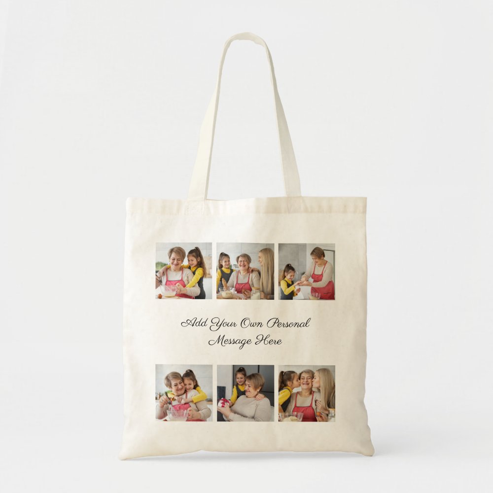 Create Your Photo Collage Add Your Greeting Custom Canvas Tote Bag