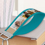 Create your Own 6 Photo Collage Aqua Brown White Wrist Keychain<br><div class="desc">Transform this aqua wrist keychain into a unique gift with your own photo collage. The design features your favorite photos on a light brown and white background. The template is set up ready for you to add up to 6 different images in a photo strip around the wrist band. You...</div>