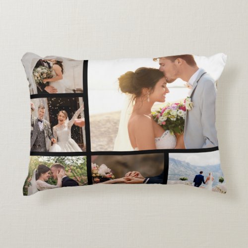 Create Your Own 6 Photo Collage Black Accent Pillow
