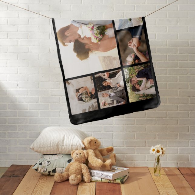 Create Your Own 6 Photo Collage Black Baby Blanket (In Situ)