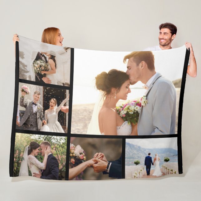 Create Your Own 6 Photo Collage Black Fleece Blanket (In Situ)