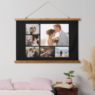 Create Your Own 6 Photo Collage Black Hanging Tapestry